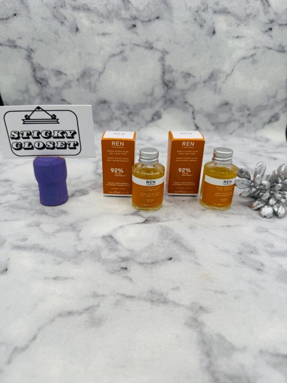 Ren Skincare Gift Set-Ready Steady Glow Daily AHA Tonic,Travel,15ml-2pc-BOX-NEW